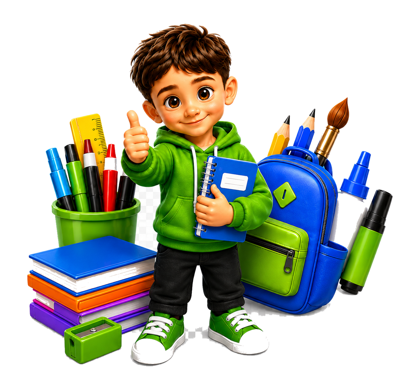Mascota Librería Z con útiles escolares